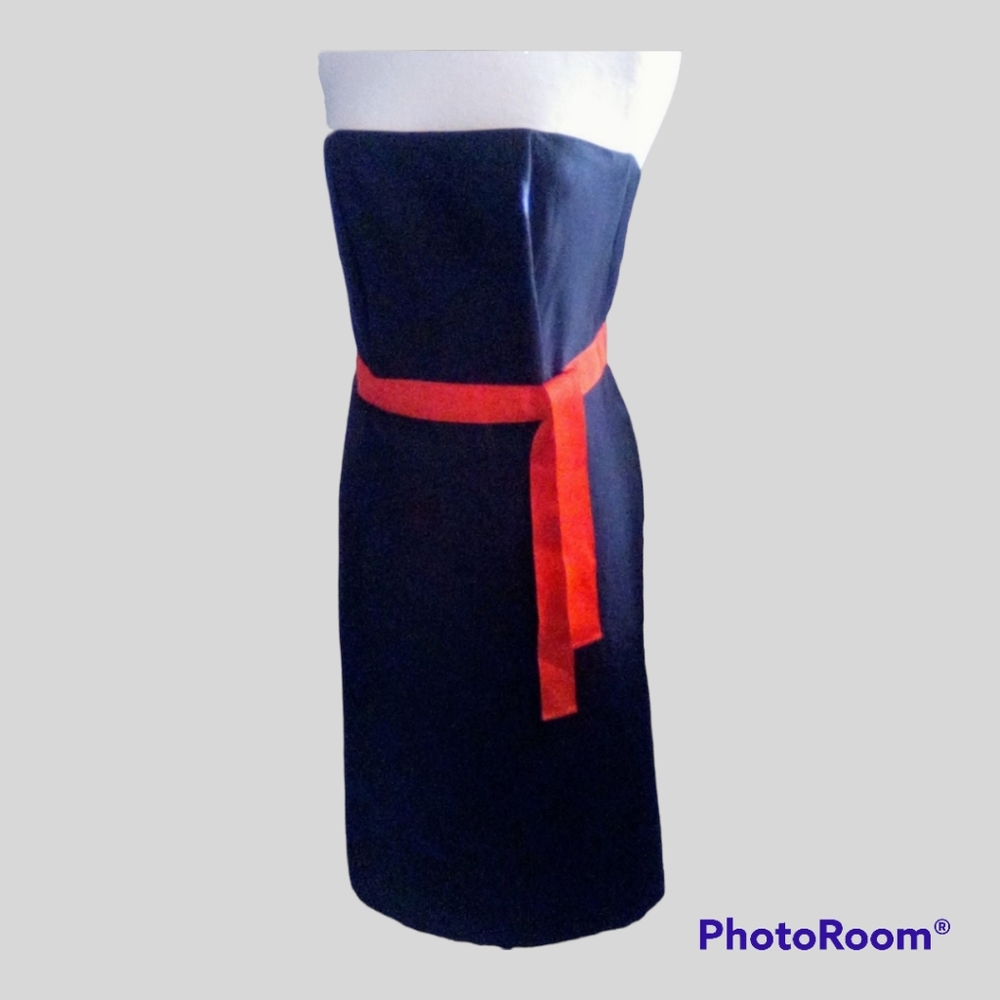 Vanessa Fox - Strapless DressNavy with Red Ribbon Attached
